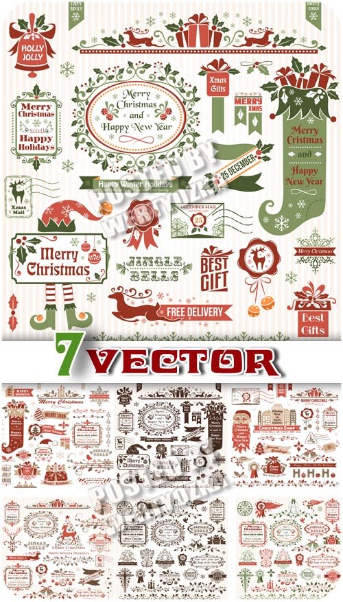Новогодние и рождественские элементы в векторе / New Year elements in the vector