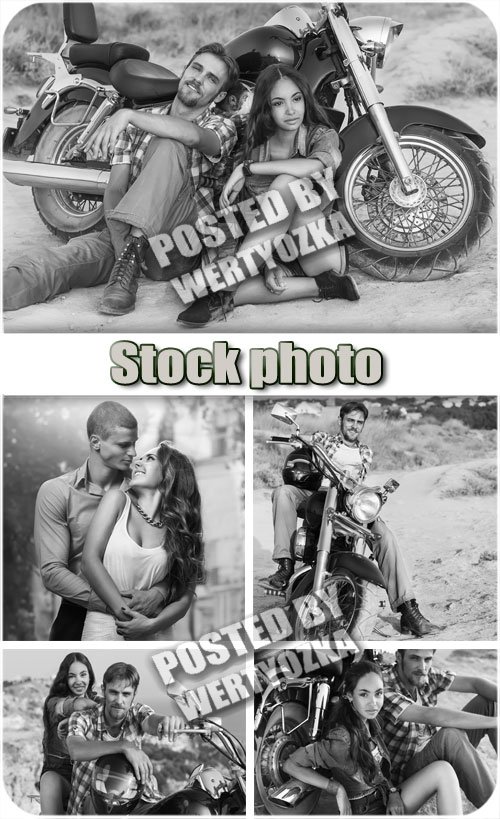 Парень и девушка на мотоцикле / Man and a girl on a motorcycle - stock photos