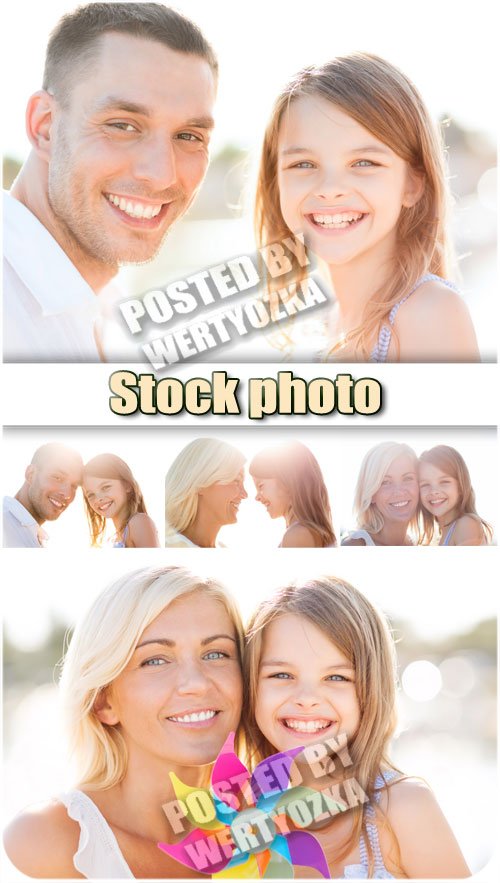 Счастливая семья, мама, папа и дочка / Happy family - stock photos