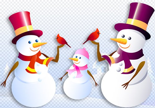 Клипарт - Новогодние снеговики на прозрачном фоне PSD