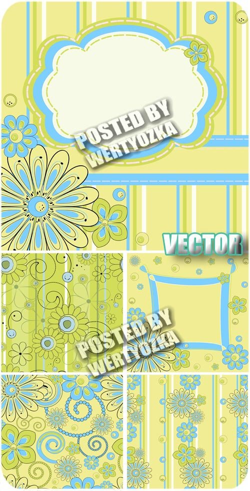 Зеленые фоны с цветочками / Green background with flowers - stock vector