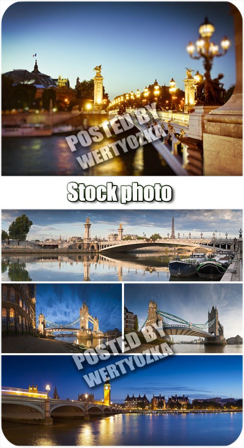 Мост в ночных огнях / Bridge in night lights - stock photos