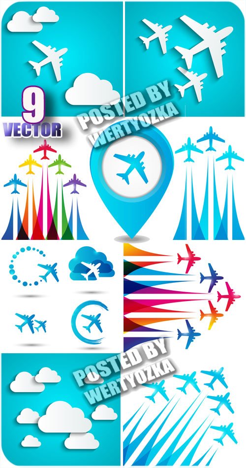 Самолеты и облака / Aircraft and clouds - Stock vector