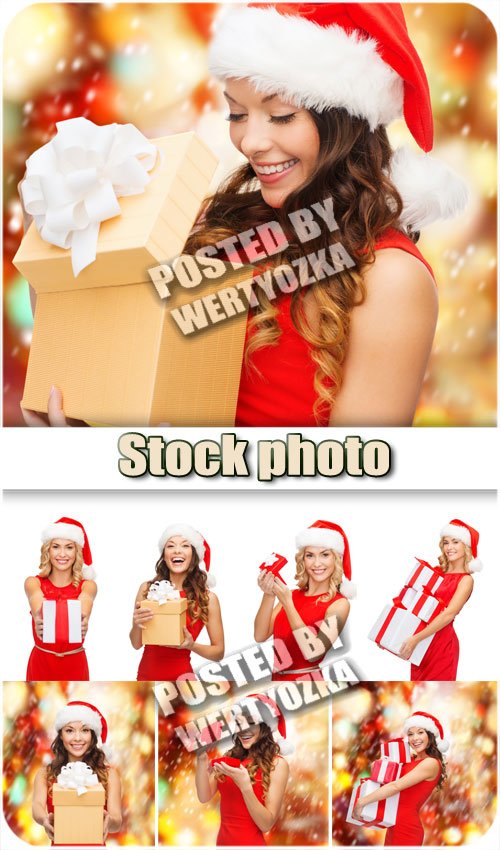 Девушки с новогодними подарками / Girls with christmas gifts - stock photos