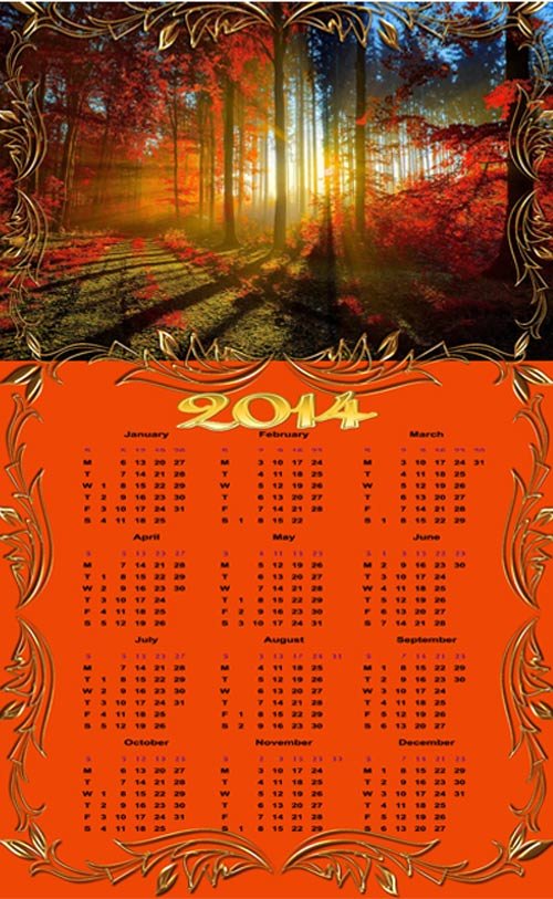 Календарь на 2014 год ''Рябиновые гроздья горят огнём ''