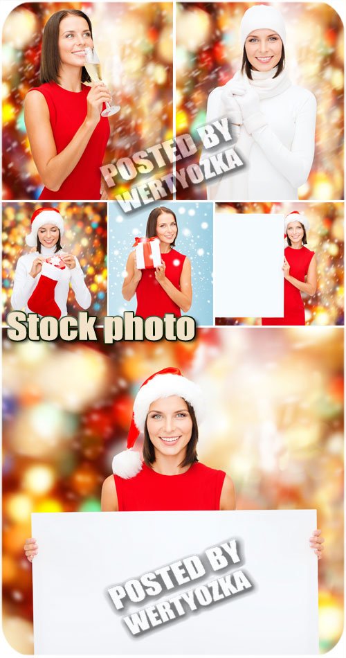 Новогодняя девушка с плакатом / Christmas girl with a poster - stock photos