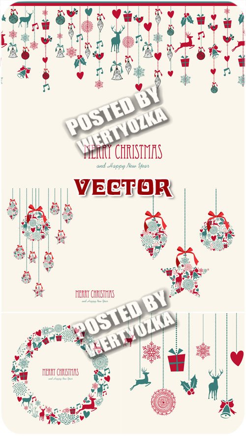 Винтажные новогодние гирлянды / Vintage Christmas garland - stock vector