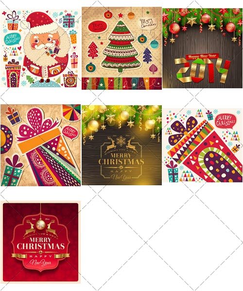 Поздравительные Рождественские открытки с Дедом Морозом | Christmas greeting card with Santa Claus, Вектор