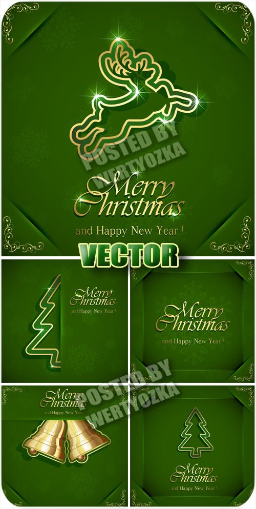 Рождественские зеленые фоны с елкой и колокольчиками / Christmas green background - stock vector