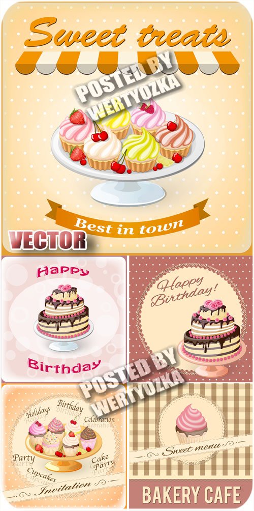 Тортики, кексы / Cakes, cupcakes - stock vector