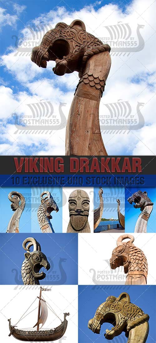 Драккар - парусно-гребное беспалубное судно викингов | Drakkar - sailing and rowing open boat Viking - Стоковый клипарт