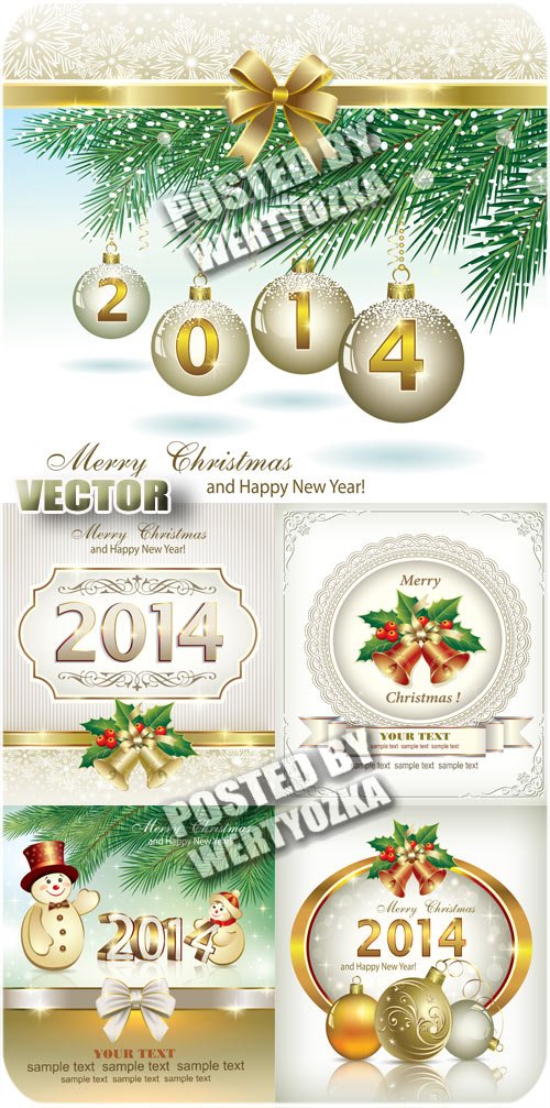 Рождественские золотисто-серебристые фоны с елкой и снеговиком / Christmas golden background - vector stock