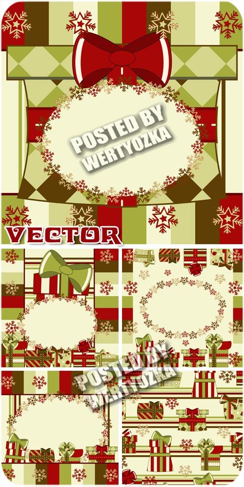 Новогодние векторные фоны в красных и зеленых тонах / Christmas vector background
