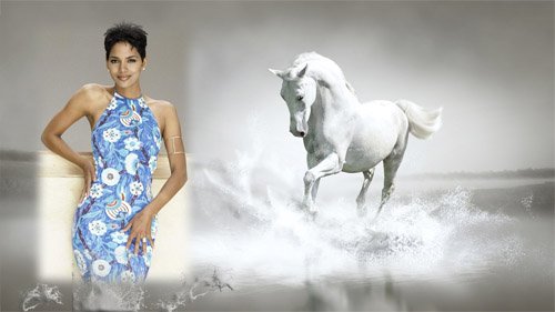  Рамка для фотомонтажа - Белая лошадь в брызгах воды 