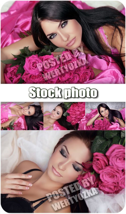Красивая девушка в окружение роз / Beautiful girl surrounded by roses - stock photos