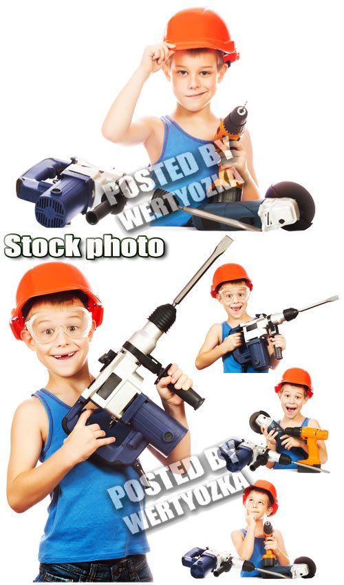 Строитель, мальчик с инструментами / Builder, a boy with tools - stock photos