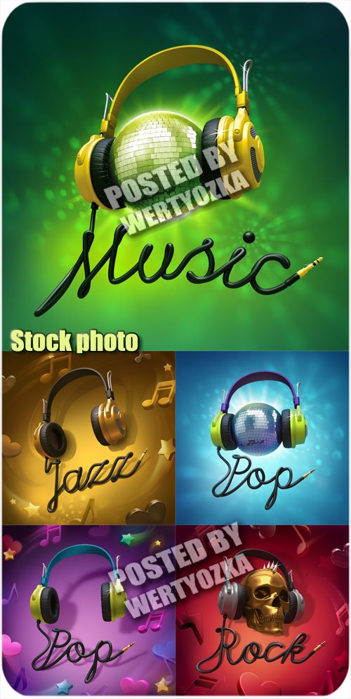 Музыкальные фоны с наушниками / Musical background with headphones - stock photo