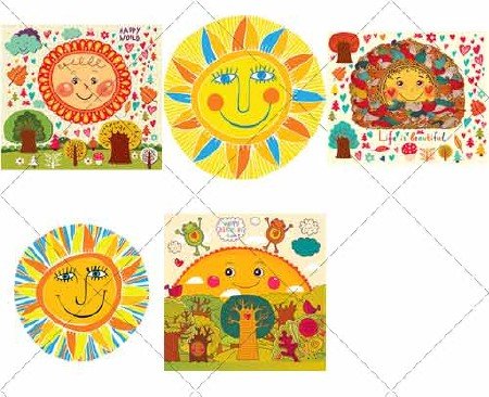 Иллюстрации весёлого декоративного солнца | Illustrations fun decorative sun, Вектор