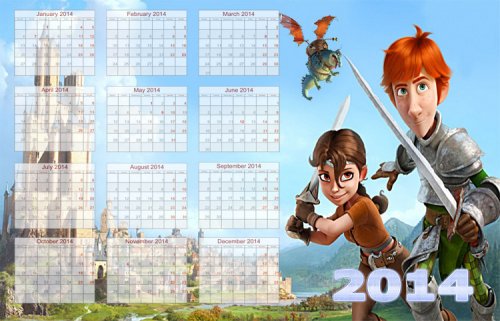 Календарь на 2014 год детский – Джастин и рыцари  доблести