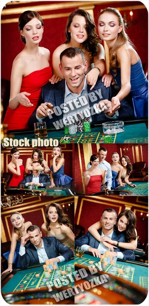 Мужчина с женщинами играют в казино / Man with the women playing at the casino - stock photos