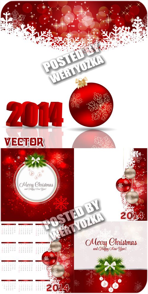 Новогодние фоны в красных тонах / Christmas background in red - vector stock
