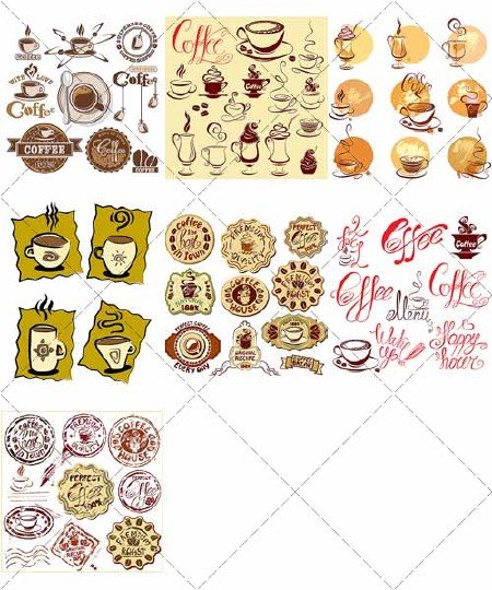 Этикетки и наклейки - Кофе, стилизованные значки | Labels and stickers - Coffee, stylized icons, Вектор