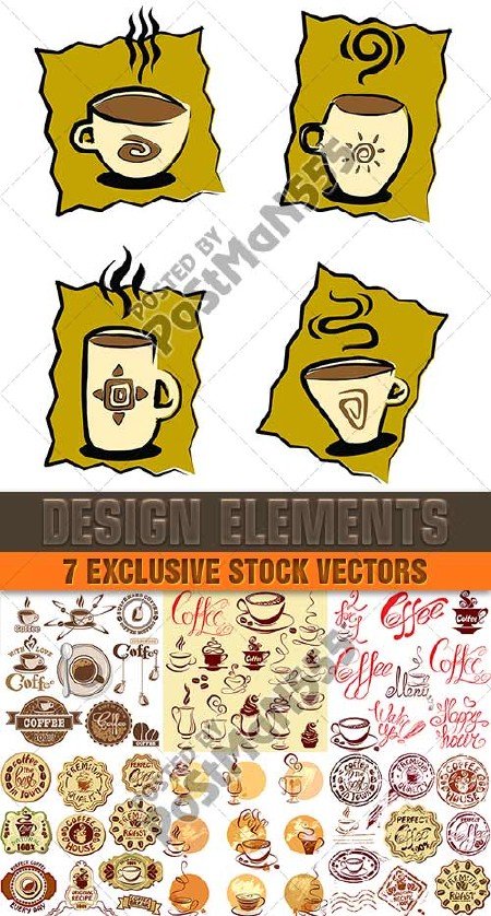 Этикетки и наклейки - Кофе, стилизованные значки | Labels and stickers - Coffee, stylized icons, Вектор