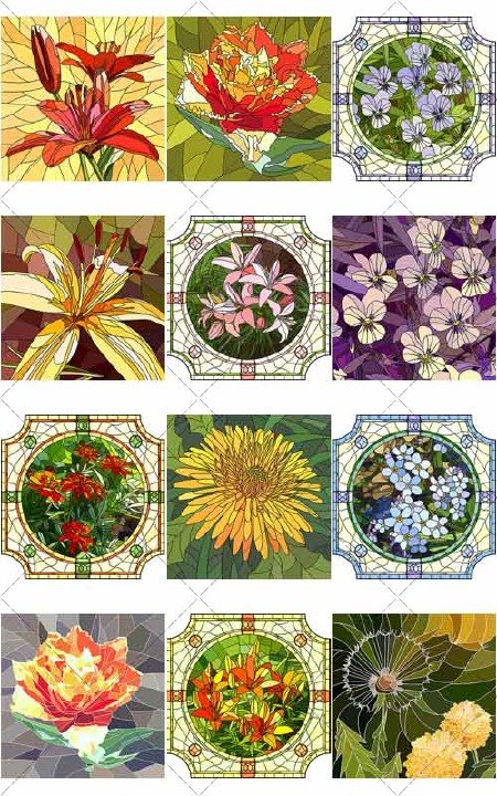 Декоративная растительная мозаика | Decorative floral ornament - Mosaic, Вектор