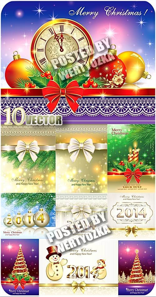 Новогодние фоны, куранты, елка, снеговик / Christmas backgrounds - vector stock