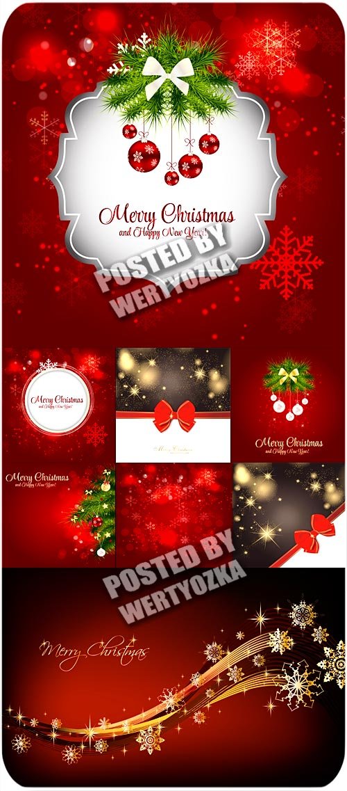 Красные новогодние фоны с елкой и шарами / Red christmas background - vector stock