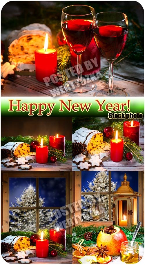 Новогодние фоны с бокалами вина и свечами / Christmas background - stock photos