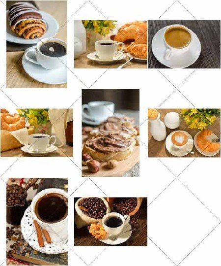 Натуральный кофе на завтрак, утром, с хлебом | Organic coffee for breakfast in the morning, and bread - Стоковый клипарт