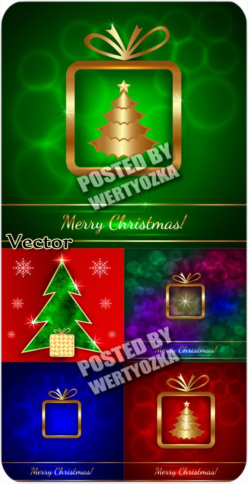 Рождественские фоны с золотой елкой / Christmas background with golden christmas tree - stock vector