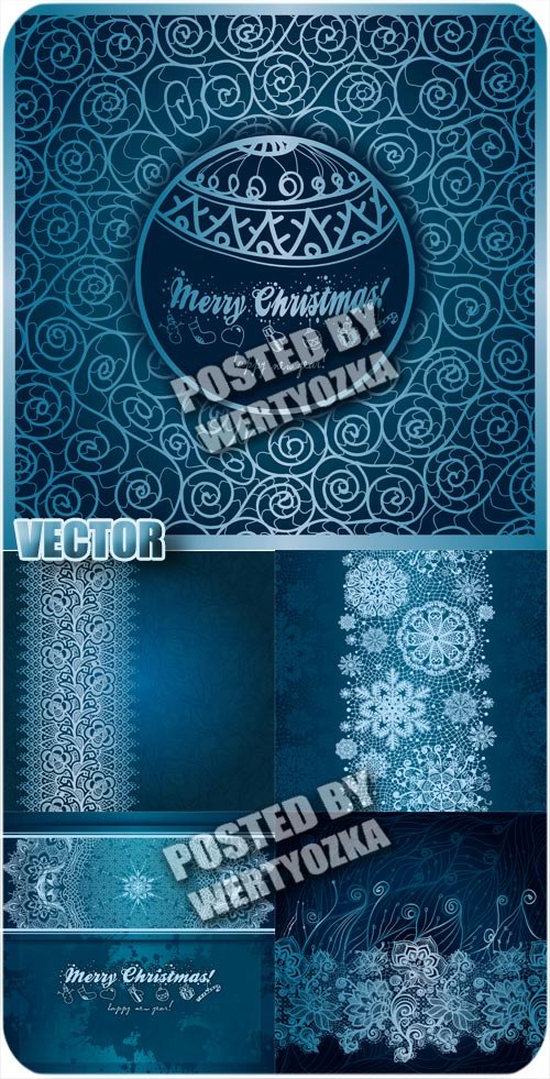 Синие рождественские фоны с узорами / Blue Christmas background with patterns - vector