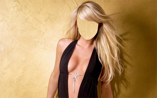  Женский шаблон - Роскошная блондинка в черном платье 