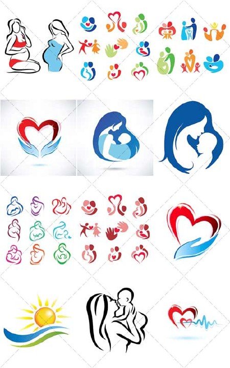 Счастливая семья - коллекция логотипов | Happy family - collection of logos, вектор