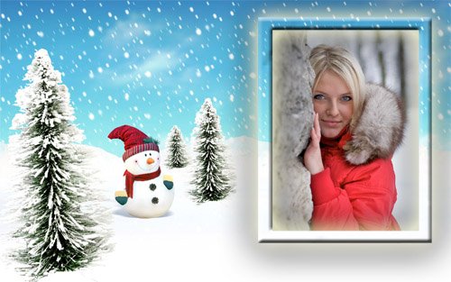  Рамка для фотографии - Радостный снеговик в елках 