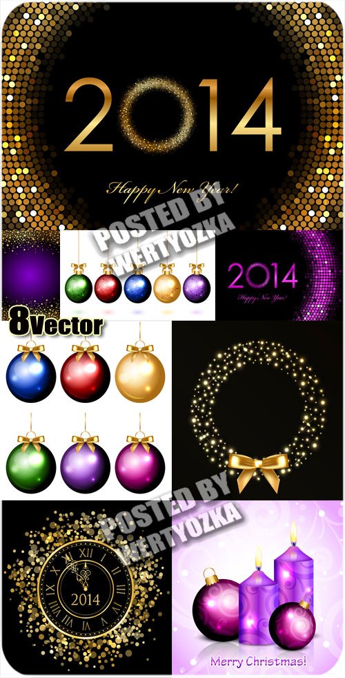 Новогодние фоны 2014, елочные шары и свечи - вектор