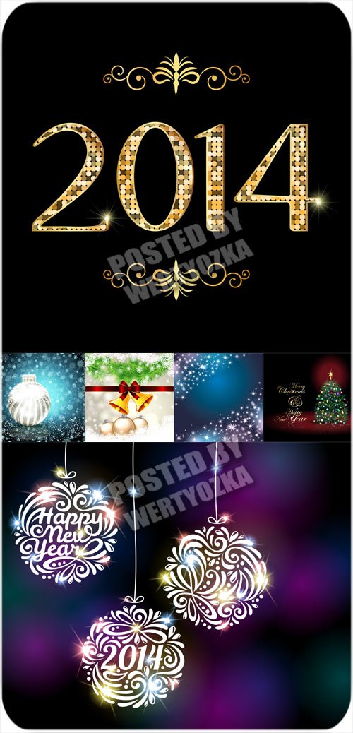 Векторные рождественские фоны 2014 с шарами и елкой