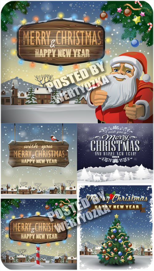 Рождественские винтажные векторные фоны с сантой и елочкой