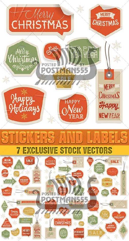 Наклейки праздничные скидки, Новый год и Рождество | Stickers holiday discounts, Christmas and New Year, вектор