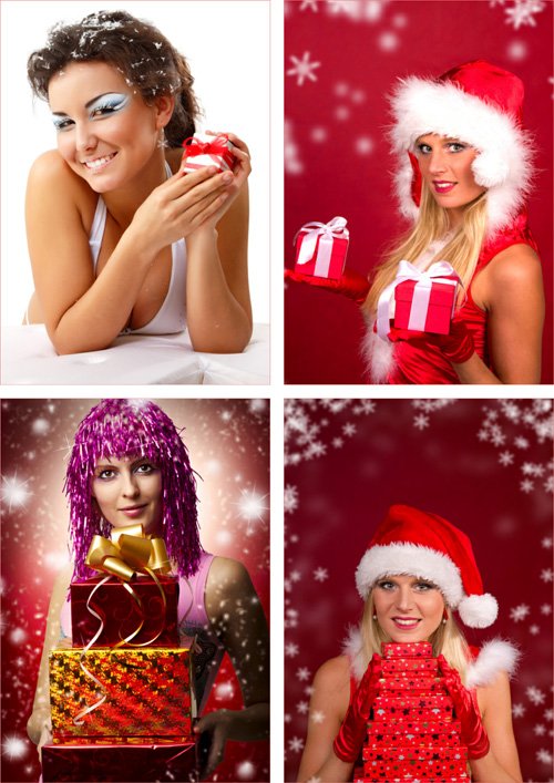 Фотосток - Девушки с новогодними подарками