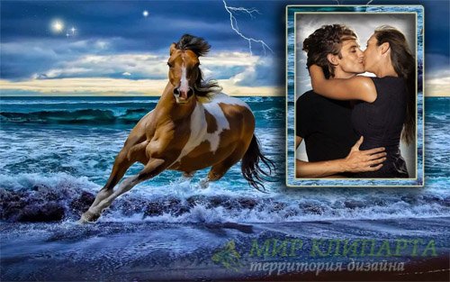  Рамка для фотошопа - Бегущая лошадь по волнам 