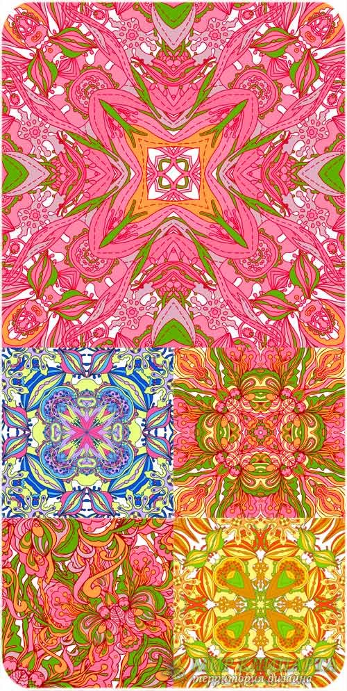 Векторные фоны с разноцветными цветочными узорами