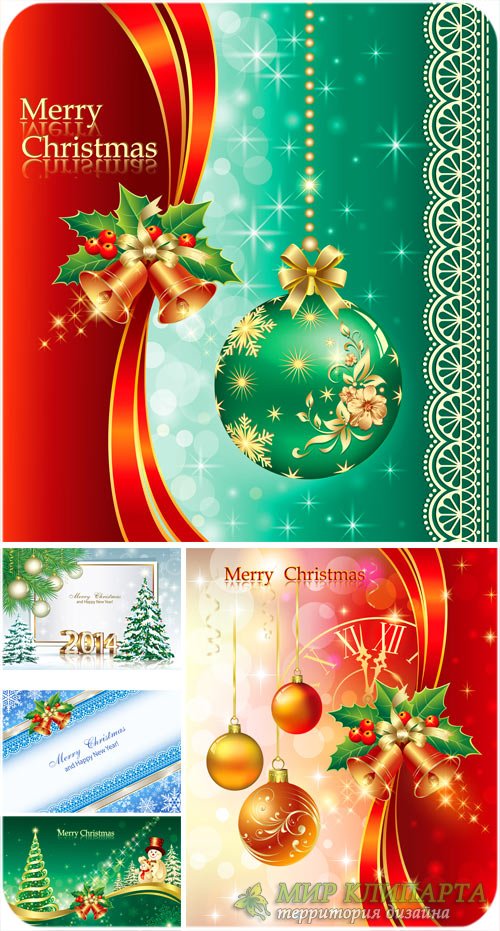 Рождественский вектор, елка, шары и колокольчики