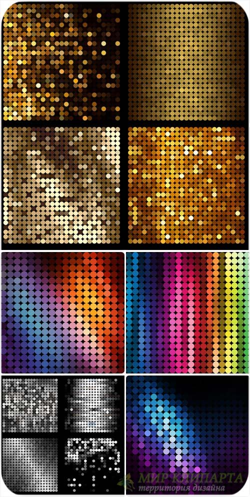 Золотые и разноцветные сверкающие фоны в векторе
