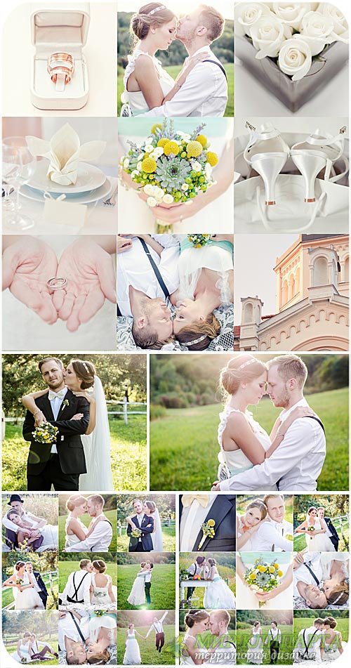 Свадебный коллаж, жених и невеста, цветы, обручальные кольца