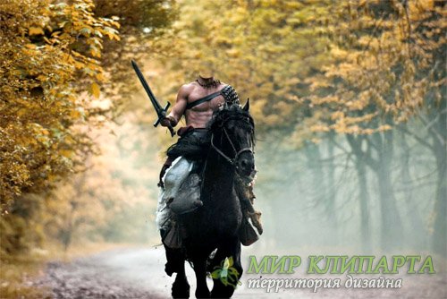  Шаблон мужской - Бесстрашный воин на лошади 