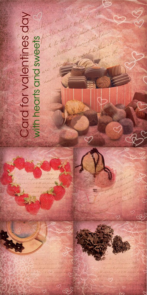 Card for valentines day with hearts and sweets