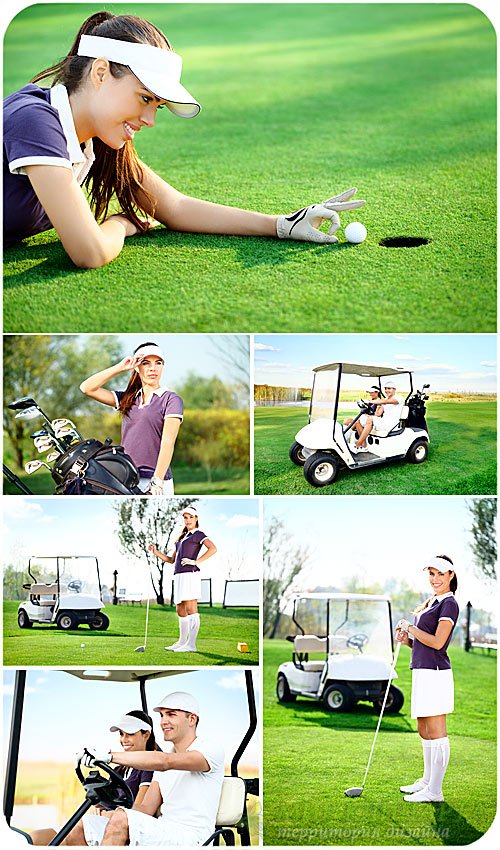 Гольф, девушка на поле для гольфа, спорт - сток фото